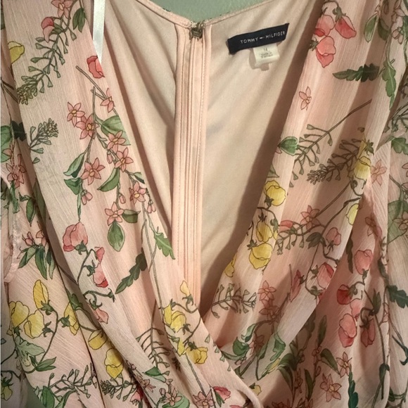 Tommy Hilfiger Floral 3/4 Balloon Sleeve Faux Wrap Dress Womens 14 pink Multi - Picture 6 of 15